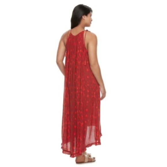 SOLD a:glow Maternity Red Halter Maxi Dress Sz S - Picture 2 of 8